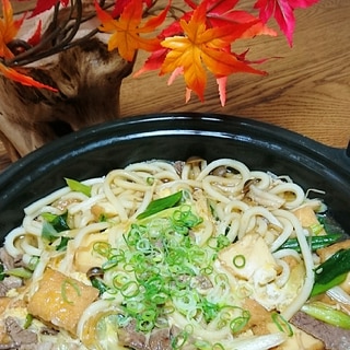 厚揚げでﾎﾞﾘｭｰﾑすき焼き風ウドンすき